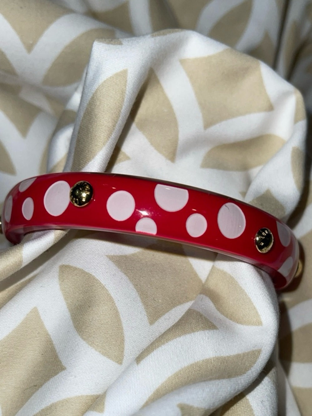 Louis Vuitton Authentic YayoiKusama Red White Dot Gold Stud Bangle Bracelet NEW